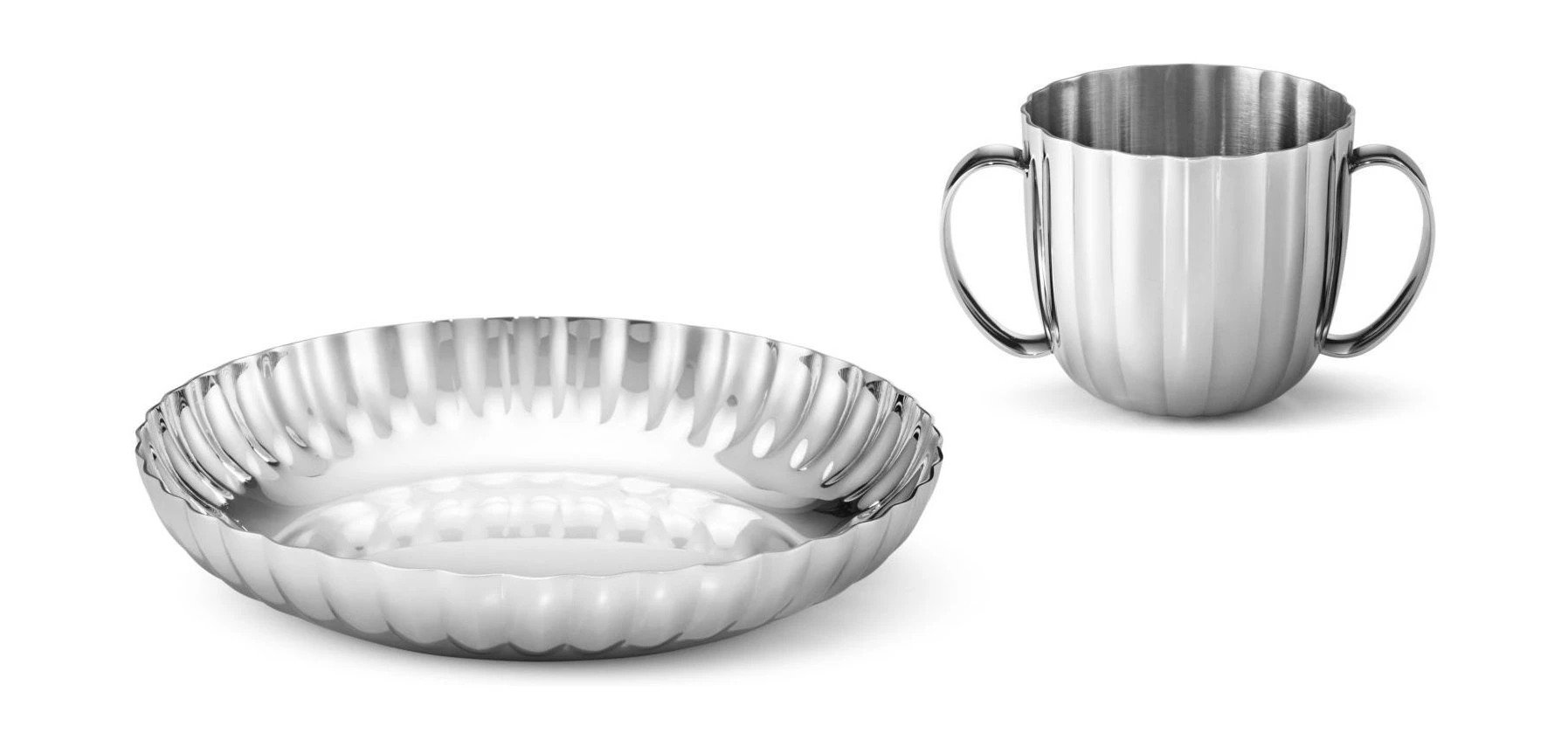 Georg Jensen - Bernadotte børnesæt - Dyb tallerken og Kop - Rustfrit stål - 10019292
