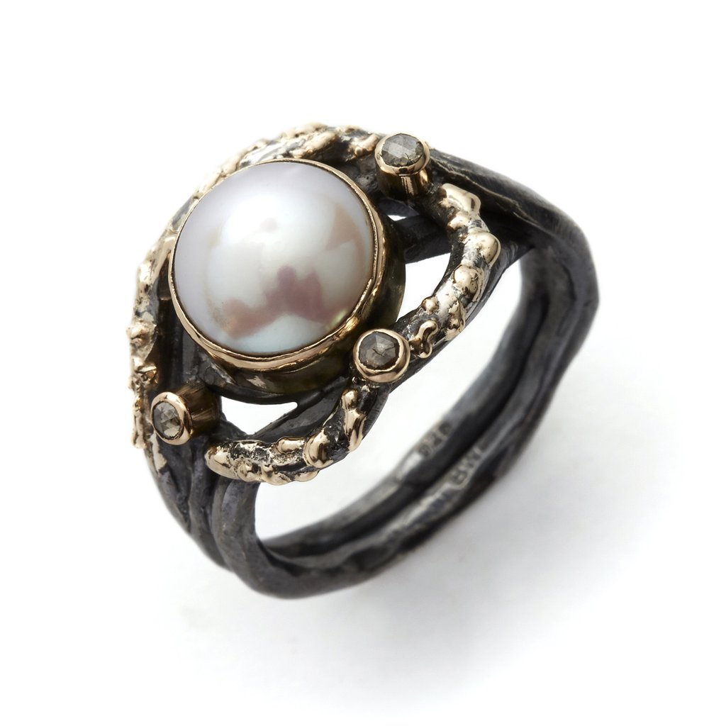 By Birdie - Gany ring - Sølv og 14 KT guld - Perle og diamanter - 50110089 55