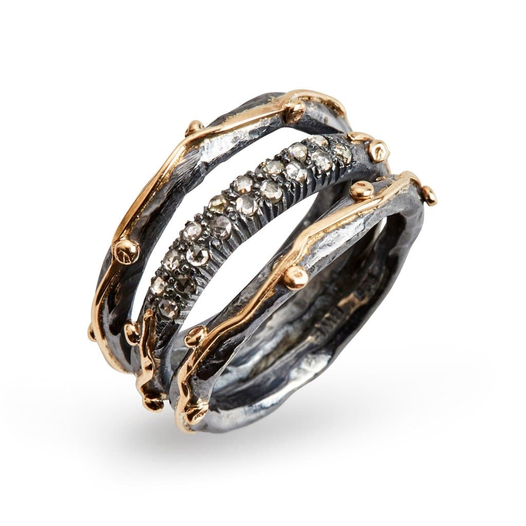 By Birdie - Zeus Tribeca Pavé Ring - Sølv, 14KT Guld, Diamanter - 50110154 55