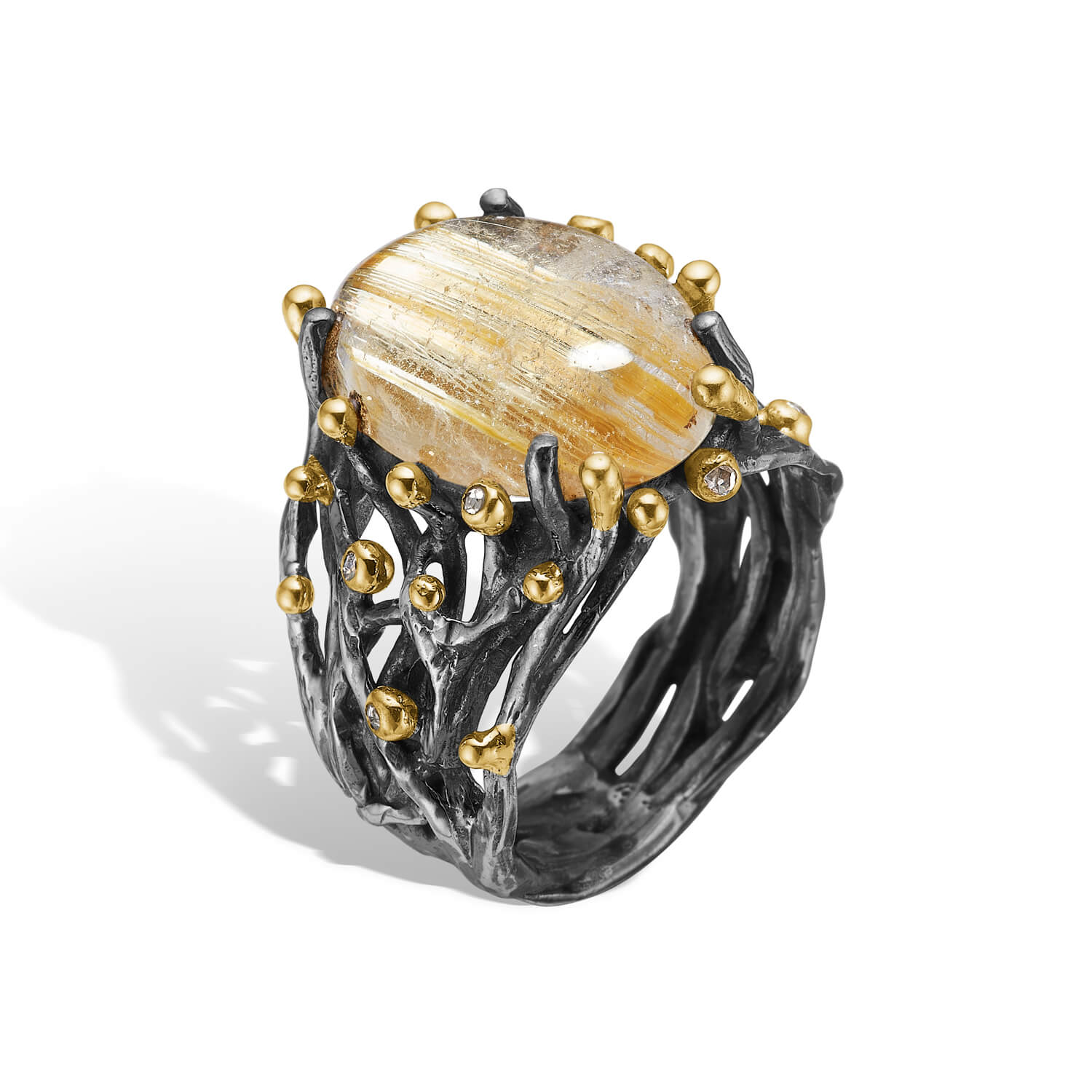 By Birdie - Ponte Rutile Ring - Sølv - Guld - Kvarts - 50110322A 58