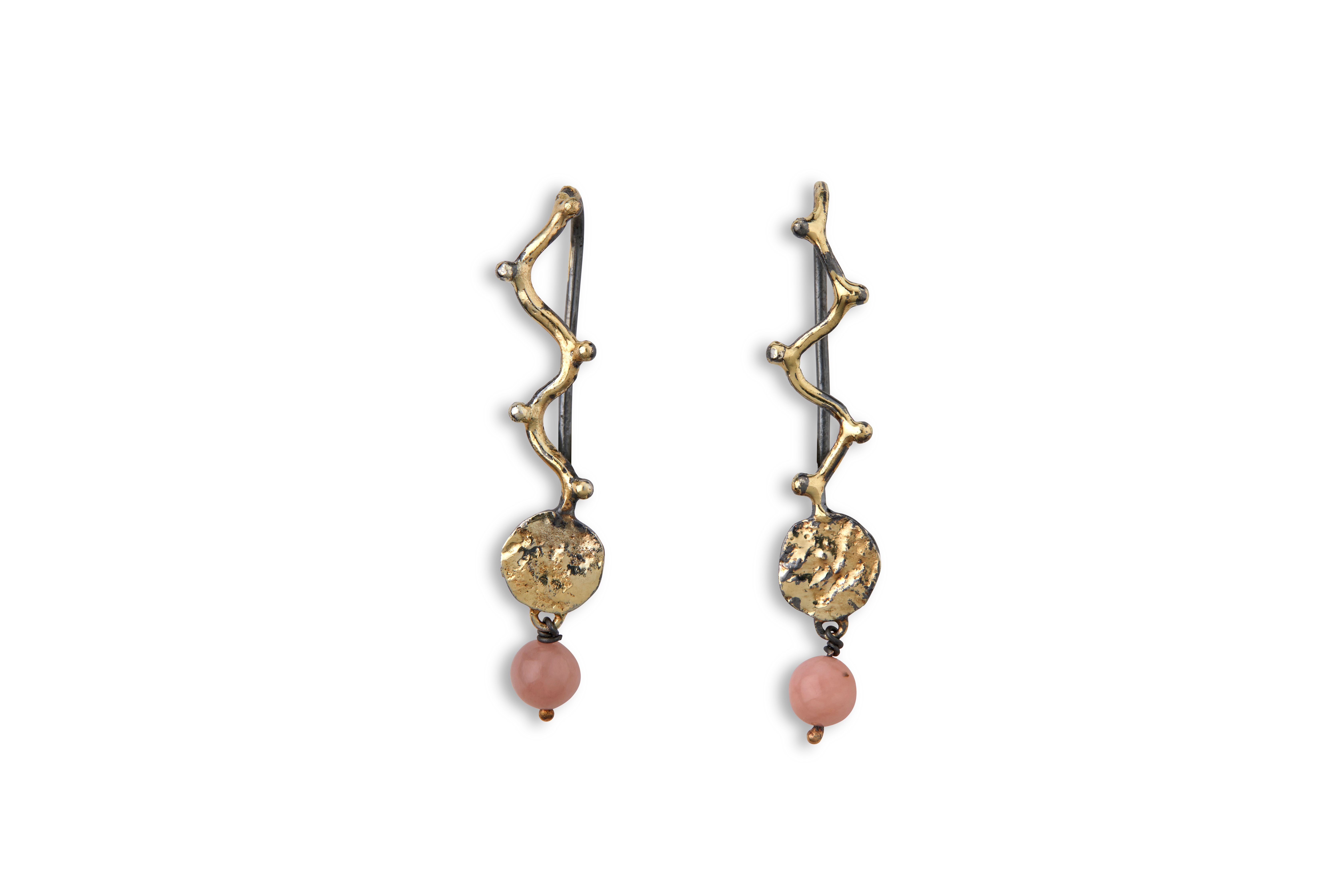 By Birdie - Golden Grace Coin Pink Opal øreringe - 50801294K