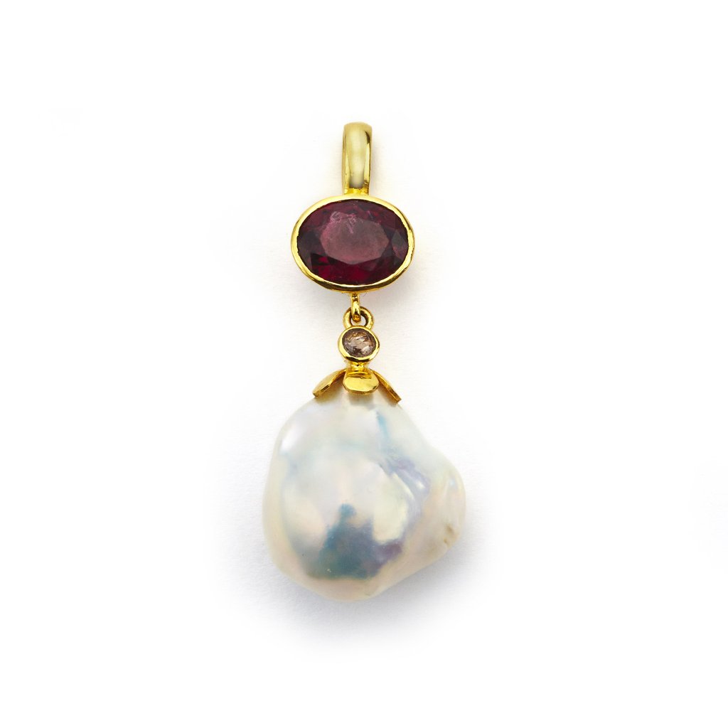 By Birdie - Countess vedhæng - Perle, turmalin og diamant - 18 kt guld - 5090126