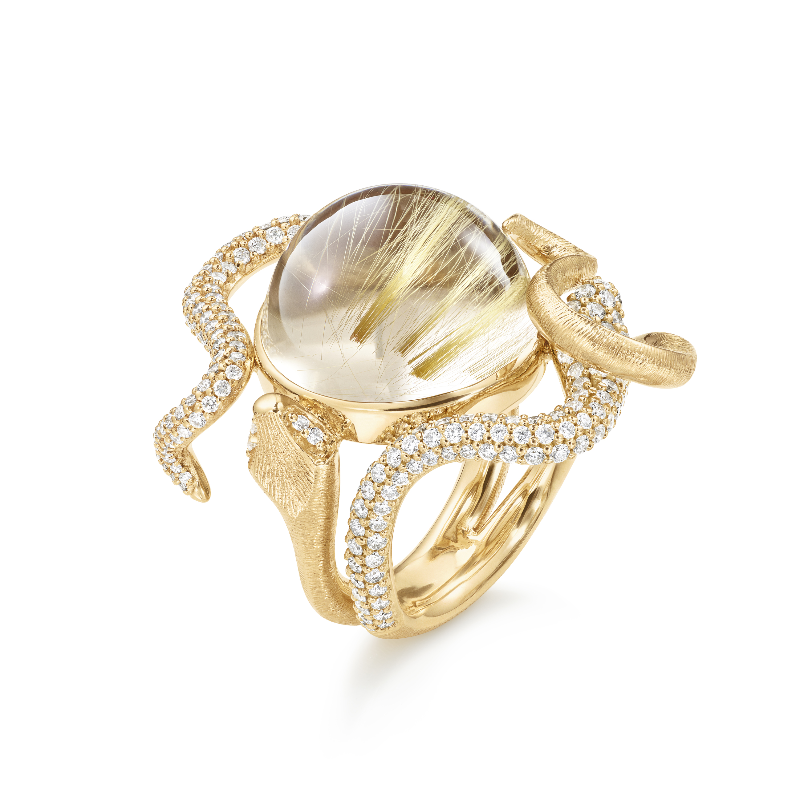 OLE LYNGGAARD COPENHAGEN: Snakes ring pavé - Guld - Diamanter - Rutilkvarts - A2962-402 61