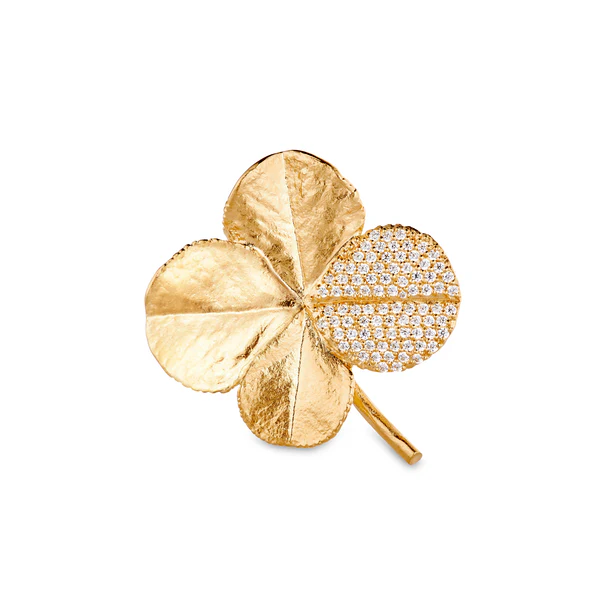Flora Danica - Firkløver Pavé broche - forgyldt sølv - FLC-Bro-G-Pave