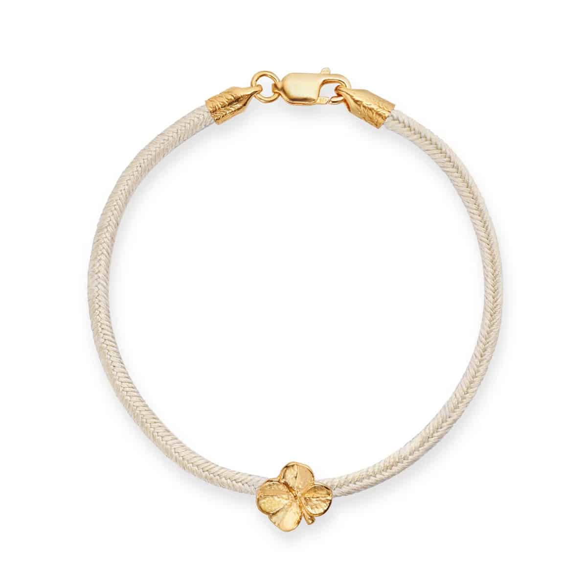 Flora Danica - Firkløver silke armbånd - Champagne - Forgyldt Sølv - FLC-SILK-CHAMPAGNE-G
