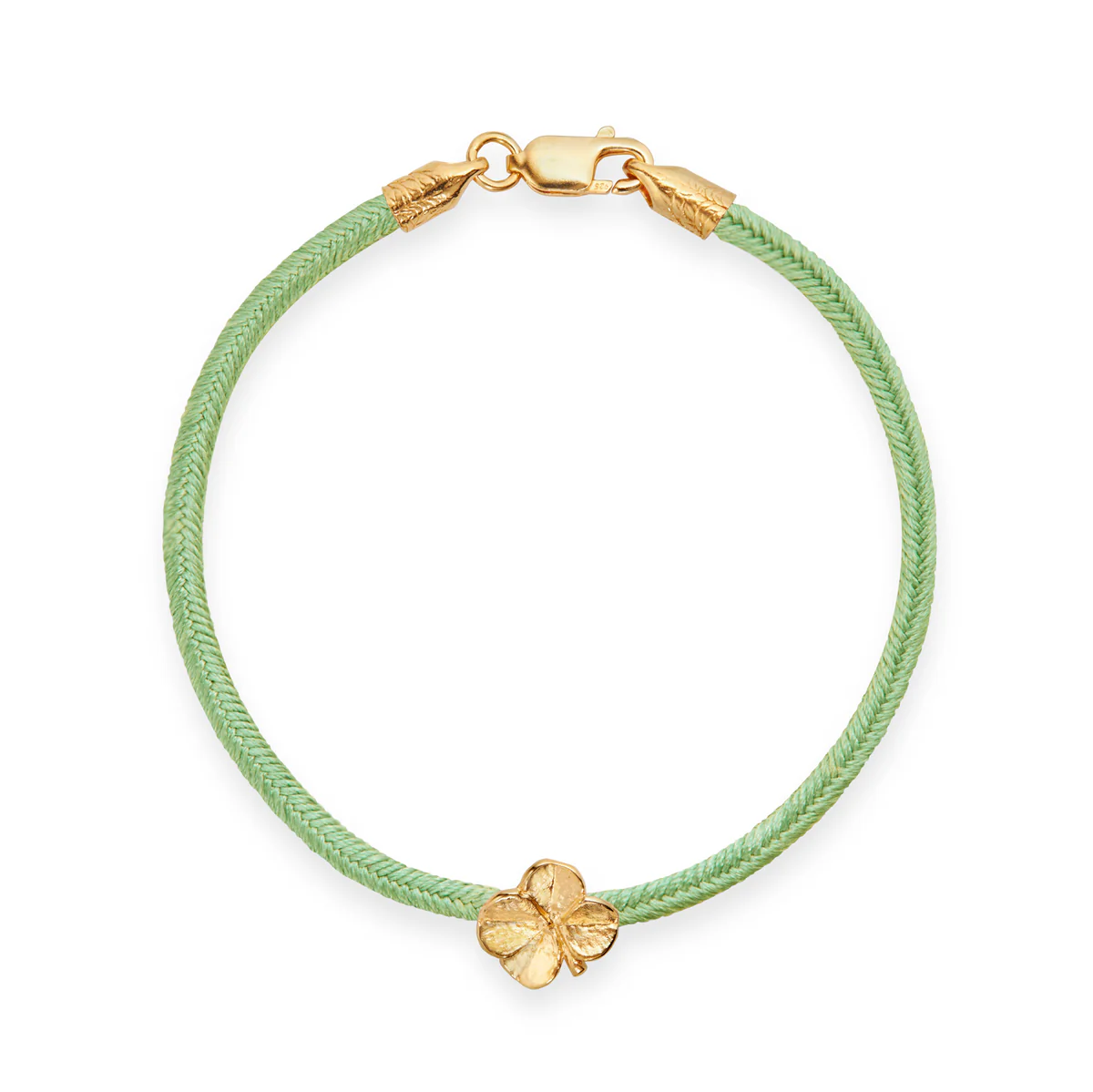 Flora Danica - Firkløver silke armbånd - lysegrøn - Sølv - FLC-SILK-LIGHTGREEN-18-G