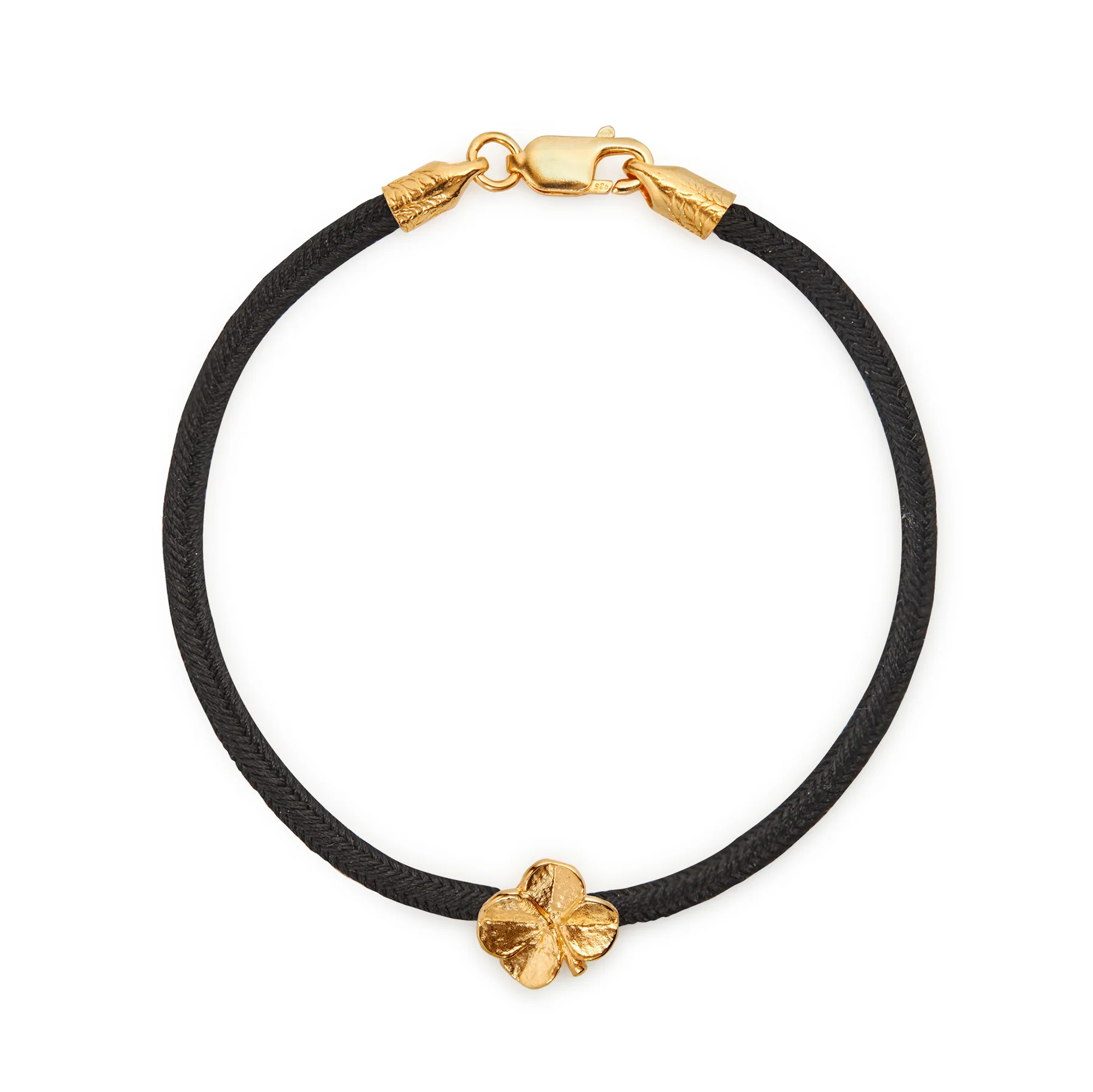 Flora Danica - Firkløver silke armbånd - Sort - FG/Sølv - FLC-silk-black-18-G