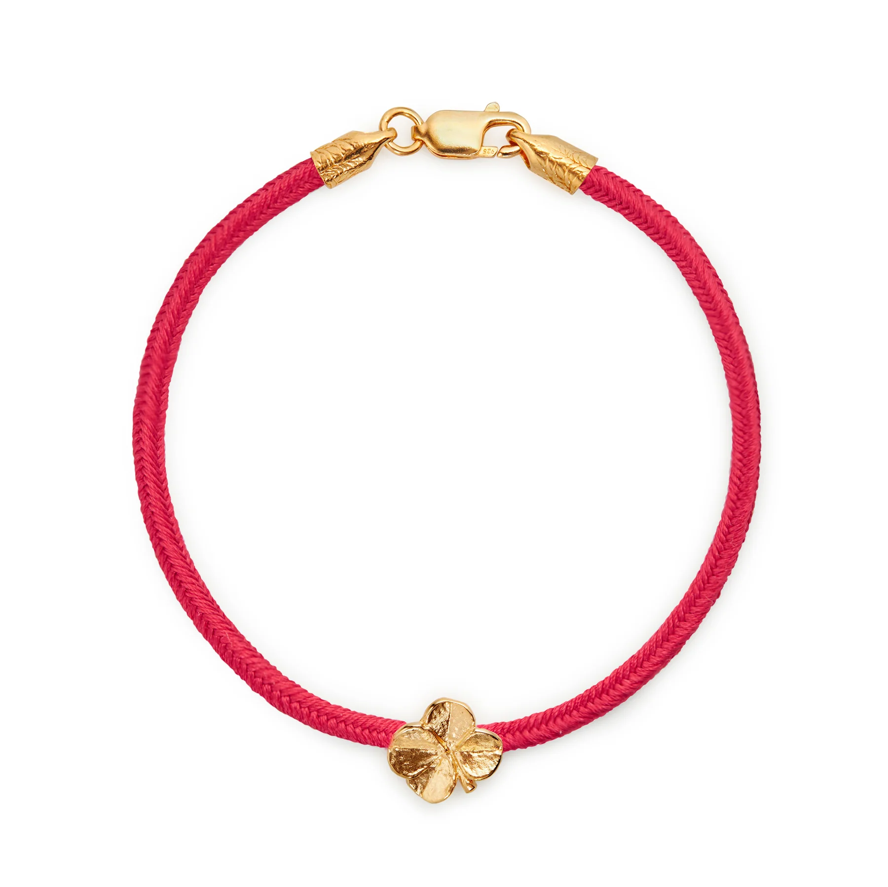 Flora Danica - Firkløver silke armbånd - Rød -FG /Sølv - FLC-silk-red-18-G