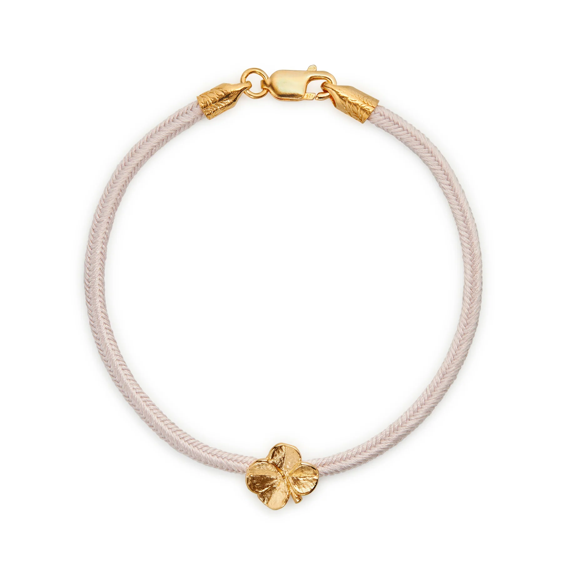 Flora Danica - Firkløver silke armbånd - Rosa - FG/Sølv - FLC-silk-rose-18-G