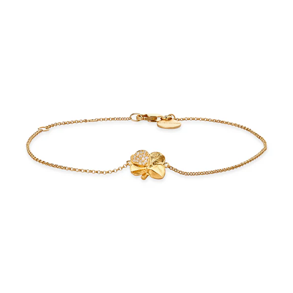 Flora Danica: Firkløver Pavé armbånd - forgyldt sølv - FLC-Br-G-Pave