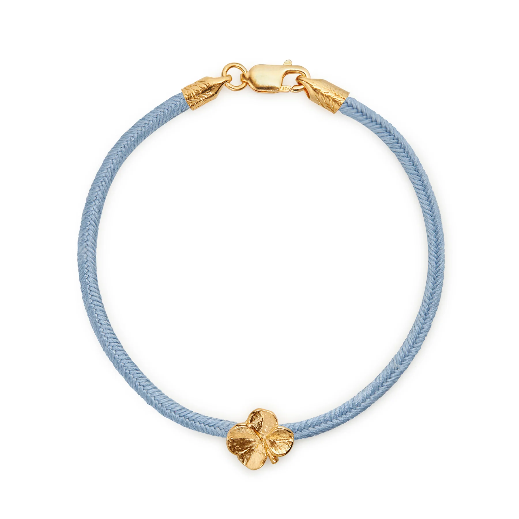 Flora Danica - Firkløver silke armbånd - Blå - FG/Sølv - FLC-silk-blue-18-G