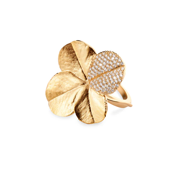 Flora Danica - Firkløver Statement ring Pavé - forgyldt sølv - FLC-StRi-G-Pave 56