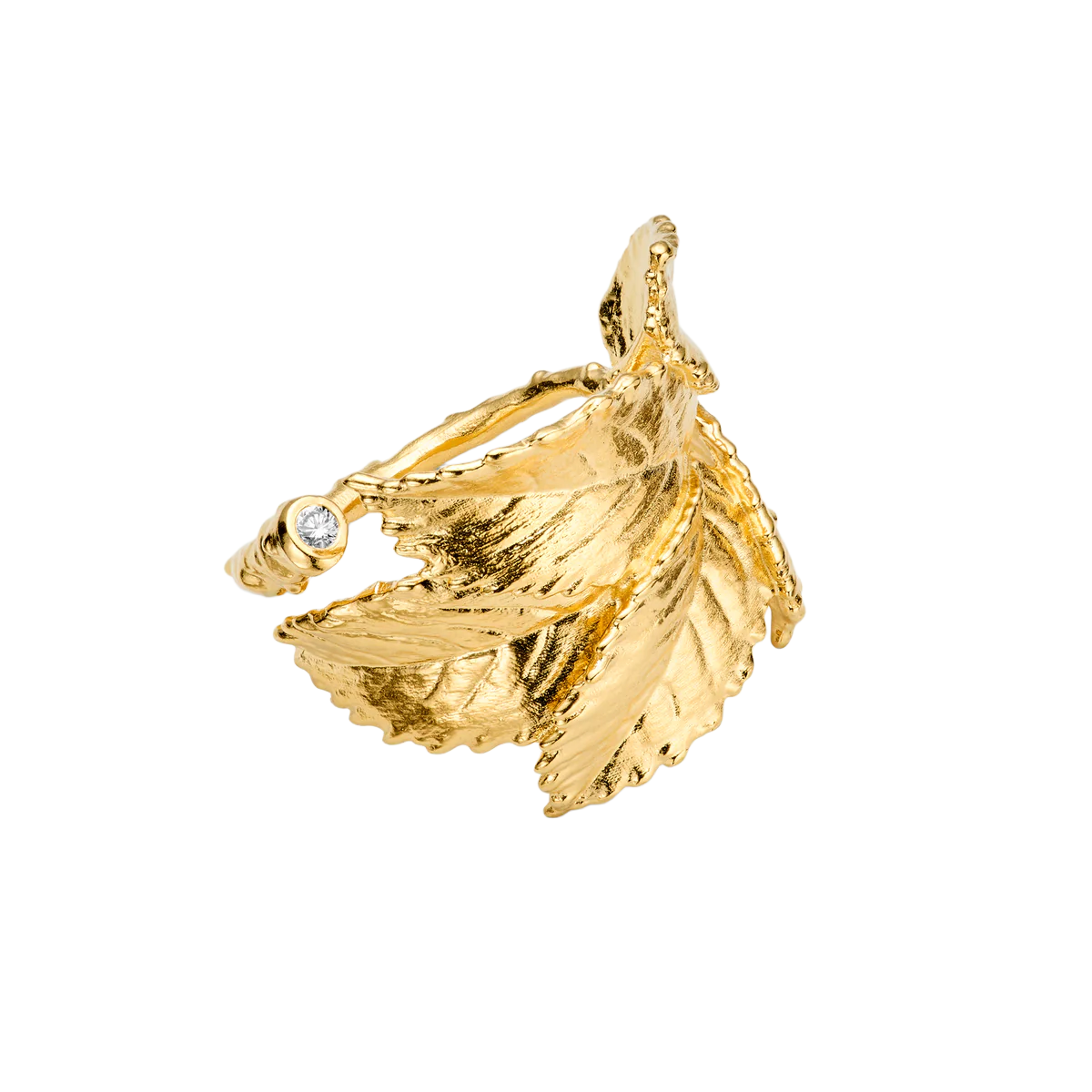 Flora Danica - Rosenblad Statement ring - forgyldt sølv - Diamant - ROS-STRI-G 54