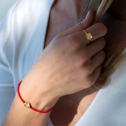 Flora Danica: Firklver silke armbnd - Rd -FG /Slv - FLC-silk-red-18-G