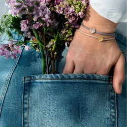 Flora Danica: Firklver silke armbnd - Bl - FG/Slv - FLC-silk-blue-18-G