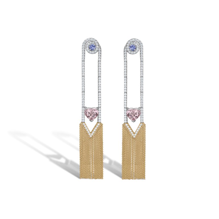 Guldbrandsen: Hjerte i flammer �reringe - Guld - tanzanit - Morganit - brillanter - GUE265