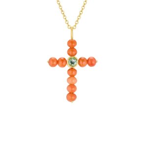 Dulong: Cross vedh�ng - Guld - Koral - Safir - 46210A37