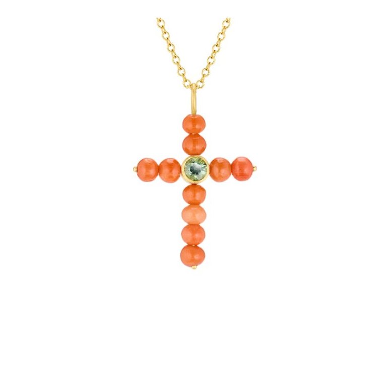 Dulong: Cross vedh�ng - Guld - Koral - Safir - 46210A37