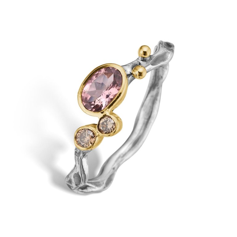 By Birdie: Grace Single Pink Turmalin Ring - Guld - S�lv - Diamanter - Turmalin - 50110381A