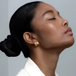 Flora Danica: Rosenblad Hoop �reringe - Forgyldt s�lv - Diamant - ROS-HOPC-G