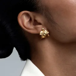 Flora Danica: Rosenblad Hoop �reringe - Forgyldt s�lv - Diamant - ROS-HOPC-G