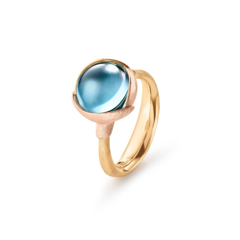 OLE LYNGGAARD COPENHAGEN: Lotus Ring Guld/Sky Blue Topas - A2651-408