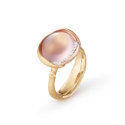 OLE LYNGGAARD COPENHAGEN: Lotus Ring Str. 3 - 18 karat guld m/rosakvarts og brill - A2652-420