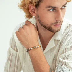 Alexander Lynggaard: Bamboo Leaf Agate Braided armbnd (8mm) - B00183