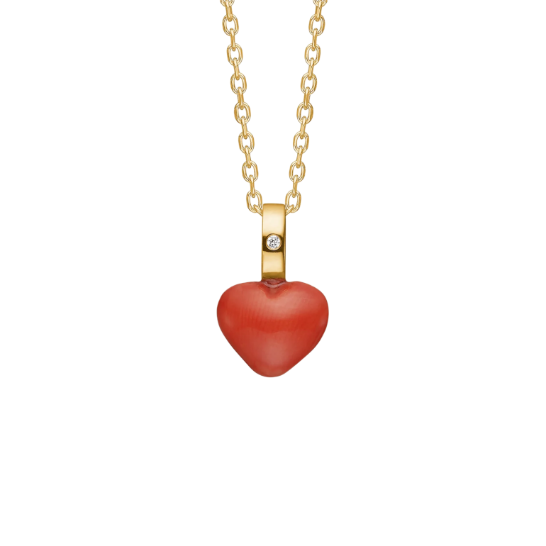 Carr� Copenhagen: Hjerte vedh�ng - Koral - Diamant - Guld - TL4487RCDI