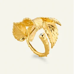 Flora Danica: Rosenblad Statement ring - forgyldt s�lv - Diamant - ROS-STRI-G