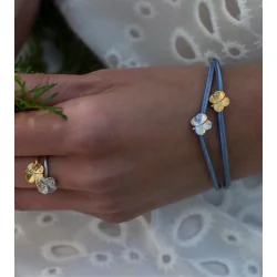 Flora Danica: Firklver silke armbnd - Bl - FG/Slv - FLC-silk-blue-18-G