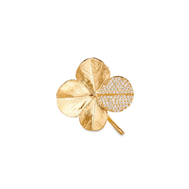 Flora Danica: Firklver Pav broche - forgyldt slv - FLC-Bro-G-Pave