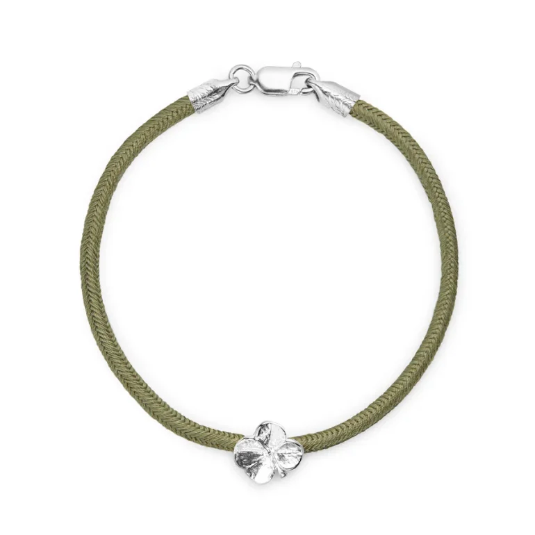 Flora Danica: Firklver silke armbnd - Olivengrn - Slv - FLC-SILK-OLIVE-18-S