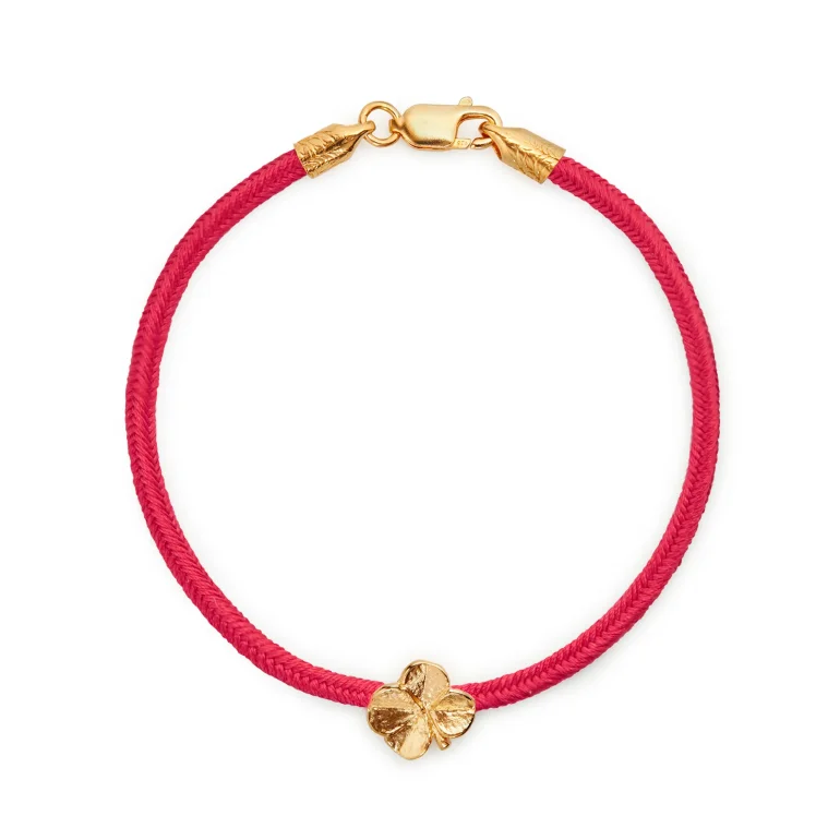 Flora Danica: Firklver silke armbnd - Rd -FG /Slv - FLC-silk-red-18-G