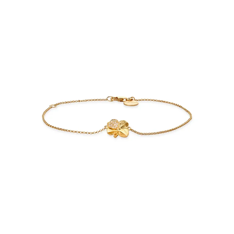 Flora Danica: Firklver Pav armbnd - forgyldt slv - FLC-Br-G-Pave