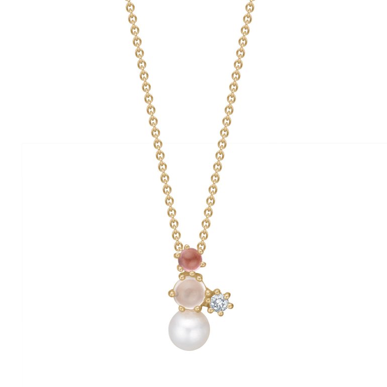 Guldbrandsen: Guldvedhng - Guld - Brillanter - Perle- Turmalin - Rosakvarts - GUP216-PTR