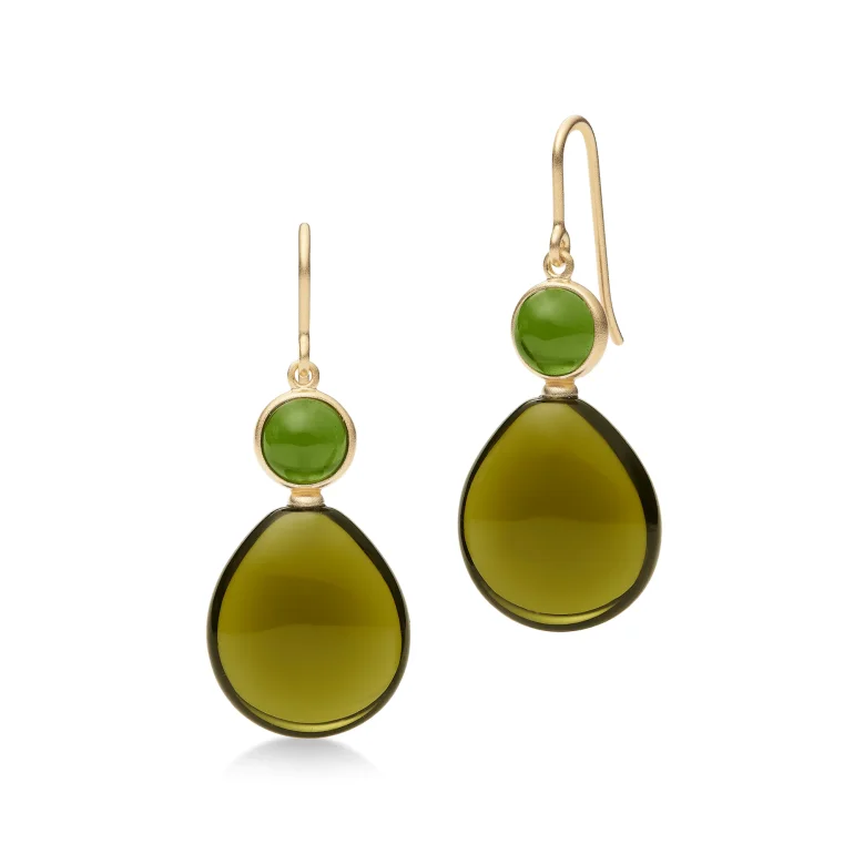 Julie Sandlau: Prime Drop - �rering - Moss Green and Olive Crystal - Forgyldt s�lv - HKS842GDMGOLCR