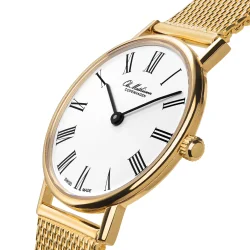 Ole Mathiesen: OM3D.28.Q - Classic Dameur - 28mm - Hvid skive - Gulddouble - OM3D.28Q1.CL