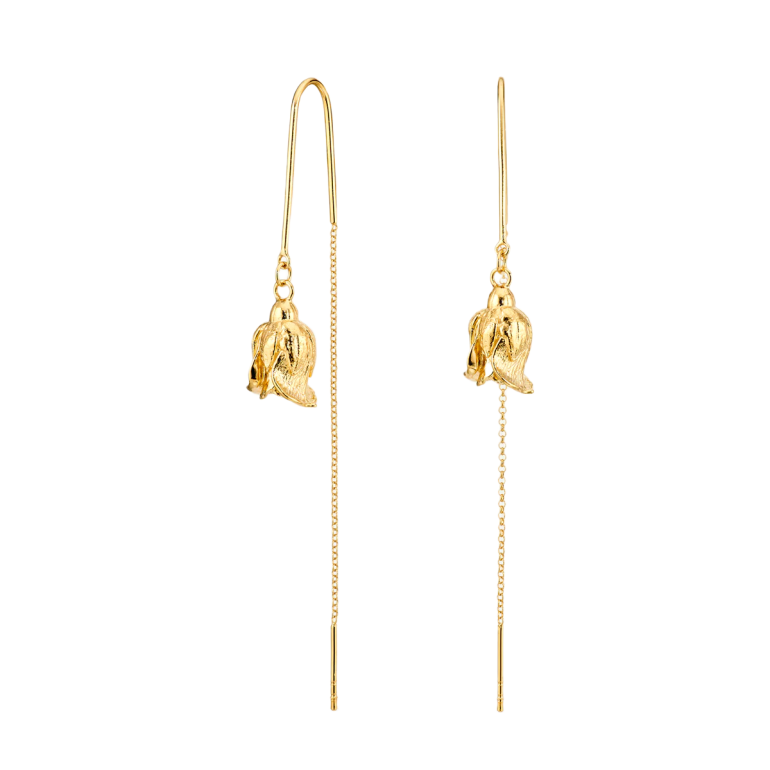 Flora Danica: Rosenblad �reh�ngere med  k�de - �reringe - Forgyldt s�lv - ROS-EACH-G