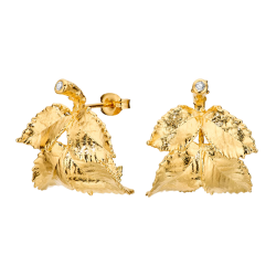 Flora Danica: Rosenblad Hoop �reringe - Forgyldt s�lv - Diamant - ROS-HOPC-G