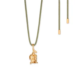 Flora Danica: Rose med silk halskde - forgyldt Slv - ROS-SilkNe-G