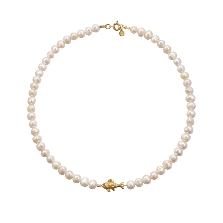 Hultquist: Deep Sea Pearl Halsk�de - Forgyldt S�lv - Perler - S08675G