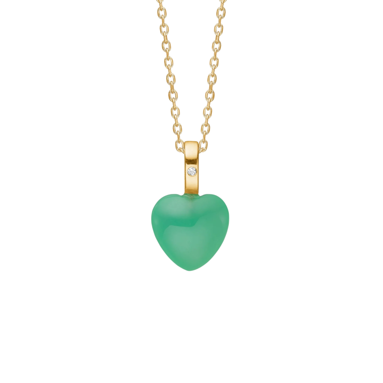 Carr� Copenhagen: Hjerte vedh�ng - Chrysopras - Diamant - Guld - TL4487CRDI8mm