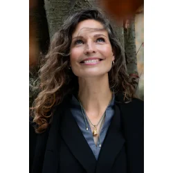 Flora Danica: Rose med silk halskde - forgyldt Slv - ROS-SilkNe-G