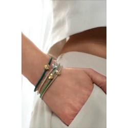 Flora Danica: Firklver silke armbnd - Mrkegrn - FG/Slv - FLC-SILK-DARKGREEN-18-G