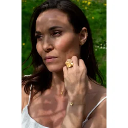 Flora Danica: Firklver Pav armbnd - forgyldt slv - FLC-Br-G-Pave