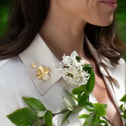 Flora Danica: Firklver Pav pin - forgyldt slv - FLC-Pi-G-Pave