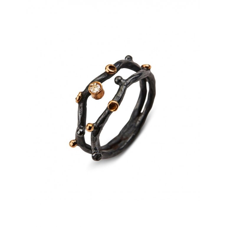 By Birdie: Grace Duo ring i 925 s�lv og 14 KT guld m. brillant - 50110229