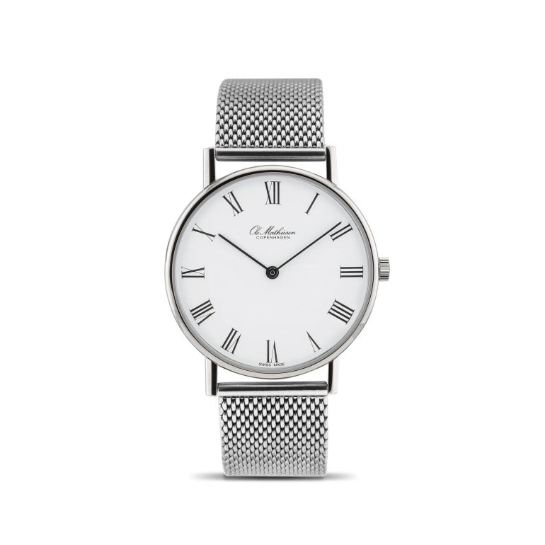 Ole Mathiesen: Classic ur - 35mm - Hvid skive - Stllnke - OM1.35Q1.CL