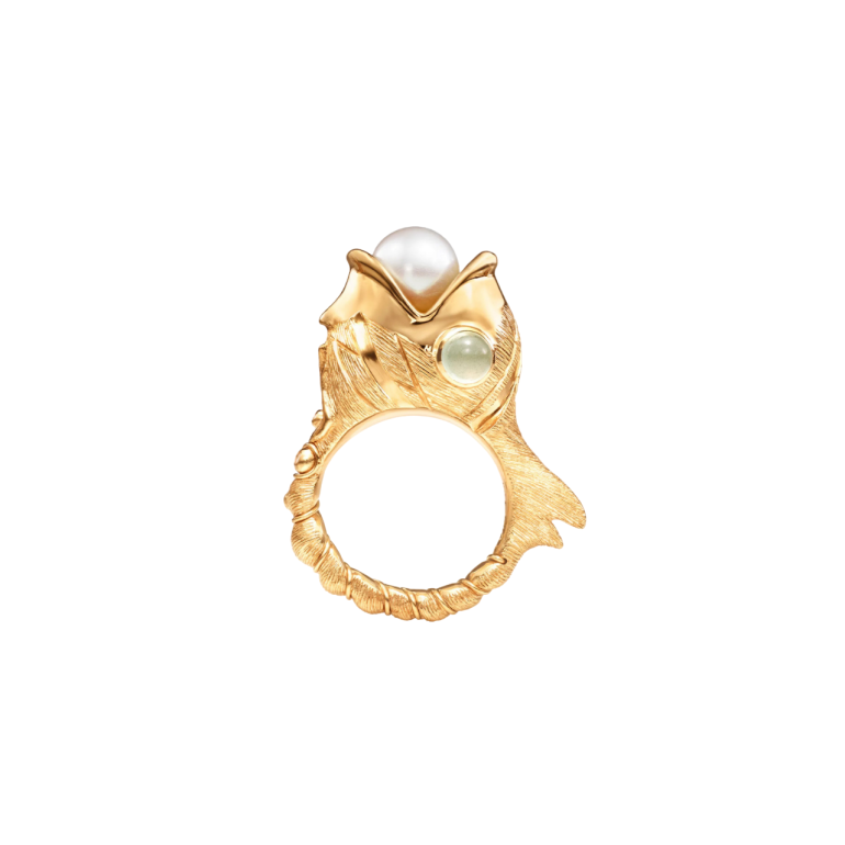 OLE LYNGGAARD COPENHAGEN: Young Fish ring - Guld - Perle - Akvamarin - A3151-401